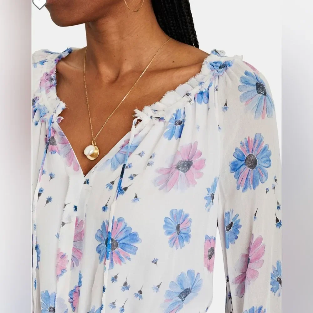 (60% OFF) NWT LOVESHACKFANCY Popover Floral Chiffon Mini Dress Small MSRP $589 - Picture 3 of 9